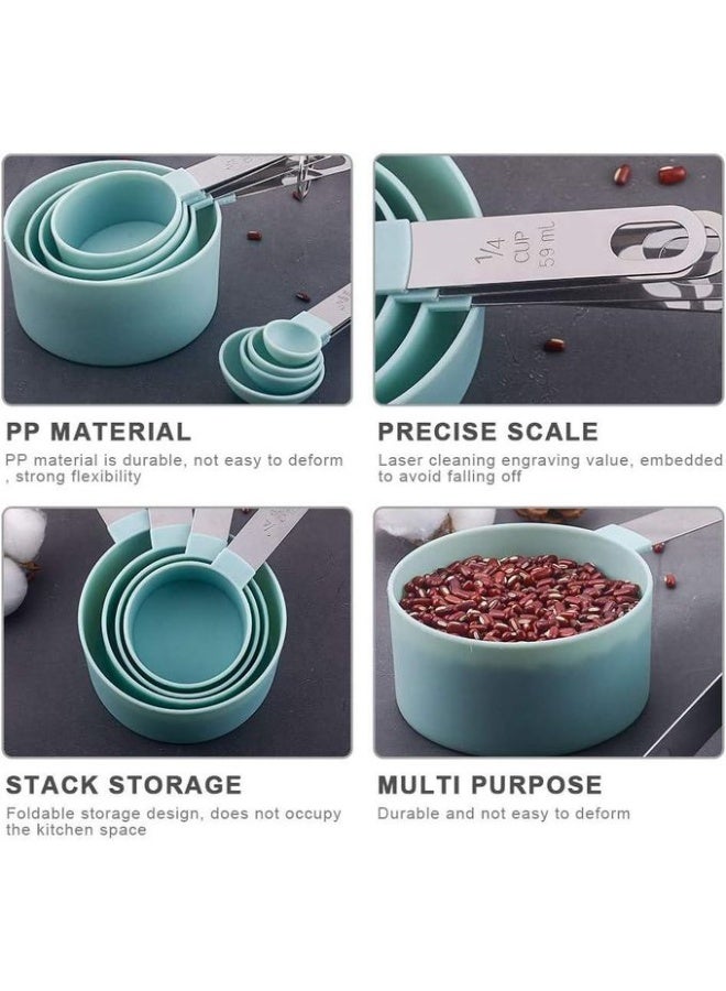 Measuring Cups and Spoons Set of 8, Stainless Steel Handles Stackable Precision Large Spoon for Measuring Dry and Liquid Ingredients, Plastic Head Teaspoon (Green) - Image 3