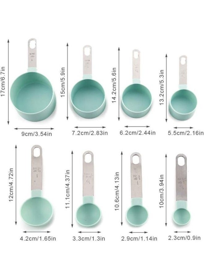Measuring Cups and Spoons Set of 8, Stainless Steel Handles Stackable Precision Large Spoon for Measuring Dry and Liquid Ingredients, Plastic Head Teaspoon (Green) - Image 2