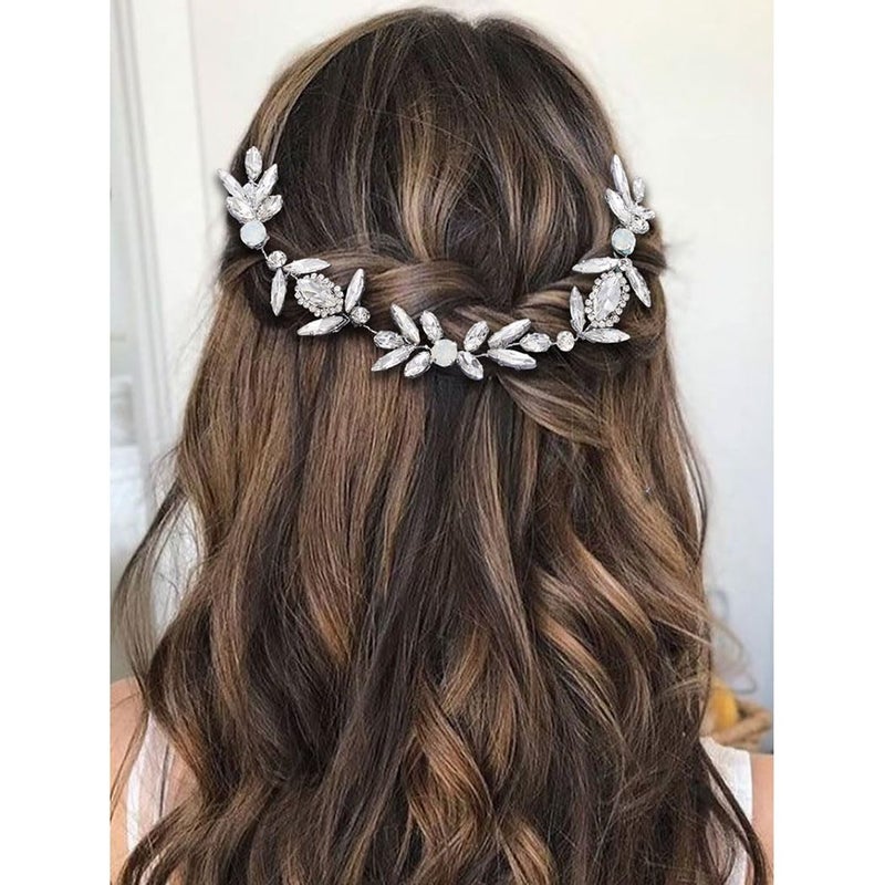 EASEDAILY إيزيدالي كريستال عروس إكسسوار رأس زفاف فضي مشط شعر مزين بالأحجار الكريمة إكسسوارات شعر للحفلات للنساء