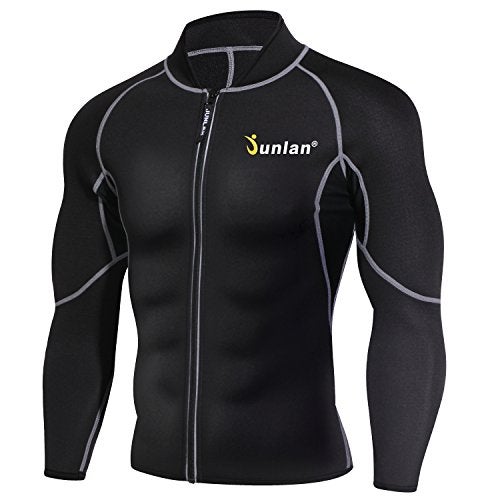 Junlan Men's Neoprene Weight Loss Sauna Shirt Suit Long Sleeve Hot Sweat Body Shaper Tummy Fat Burner Slimming Workout Gym Yoga (Black, XXXL) - Image 1