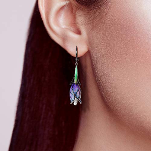Santuzza Tulip Earrings 925 Sterling Silver Enamel Floral Drop Earrings Purple Flower Dangle Earrings for Women (Latch Back) - Image 5