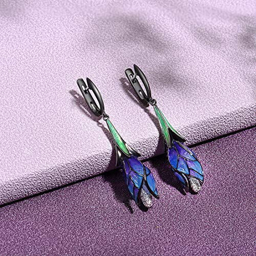 Santuzza Tulip Earrings 925 Sterling Silver Enamel Floral Drop Earrings Purple Flower Dangle Earrings for Women (Latch Back) - Image 4