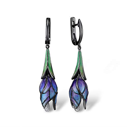 Santuzza Tulip Earrings 925 Sterling Silver Enamel Floral Drop Earrings Purple Flower Dangle Earrings for Women (Latch Back) - Image 1