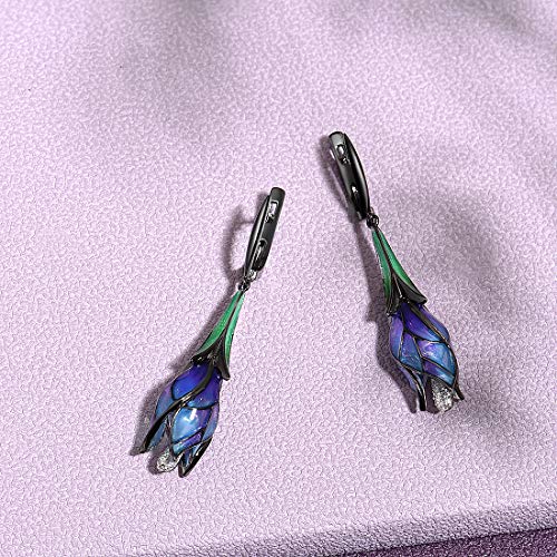 Santuzza Tulip Earrings 925 Sterling Silver Enamel Floral Drop Earrings Purple Flower Dangle Earrings for Women (Latch Back) - Image 3