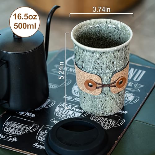 Cormomu Coffee Travel Mug, Spill Proof Coffee Tumbler, Ceramic mug, Microwave & Dishwasher Safe, Large Porcelain Coffee Cup, Tea Mug with Lid, Decorative Latte Cup for Men, 16.5 oz - Image 2