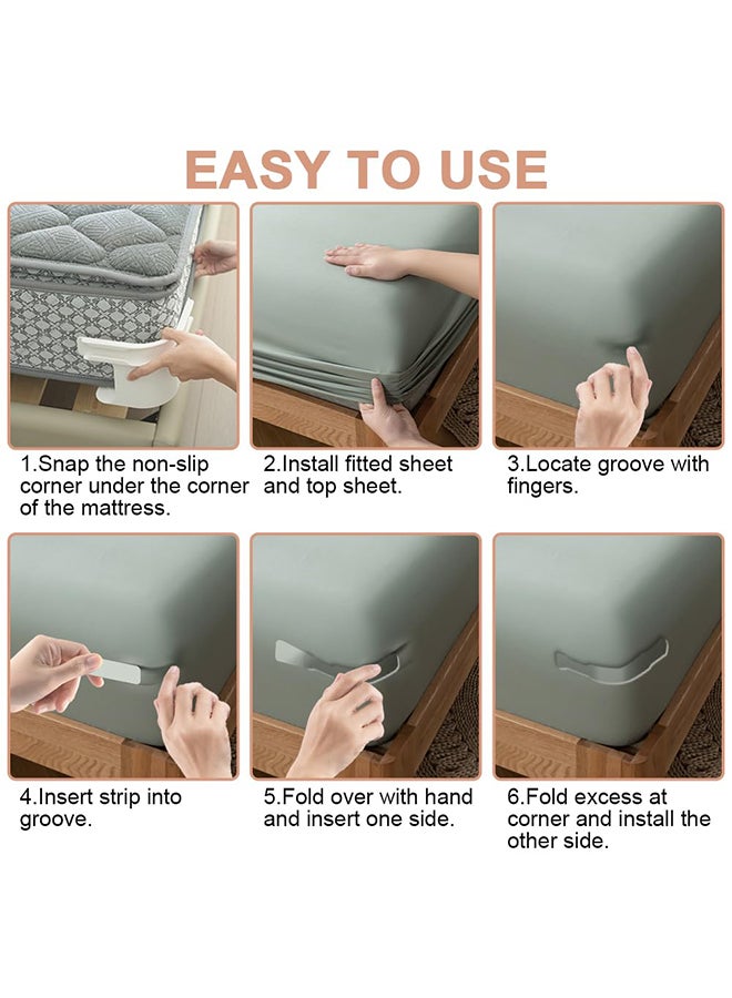 مجموعة حاملات ملاءات قابلة للقفل - عبوة من 4 حاملات ملاءات، تثبت ملاءات السرير بإحكام في مكانه، حامل ملاءات قوي التحمل، أشرطة ملاءات مثبتة في الزوايا تناسب جميع أحجام المراتب (4، رمادي) - Image 3