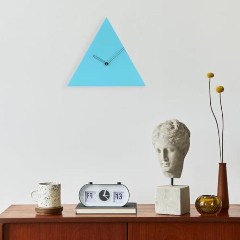 Modern Triangle Wall Clock MDF Wood Minimalist Design Turquoise Blue 30 cm size Pack of 1 suitable for Living room Bed Room Office and Gifiting Battery not included - Image 2
