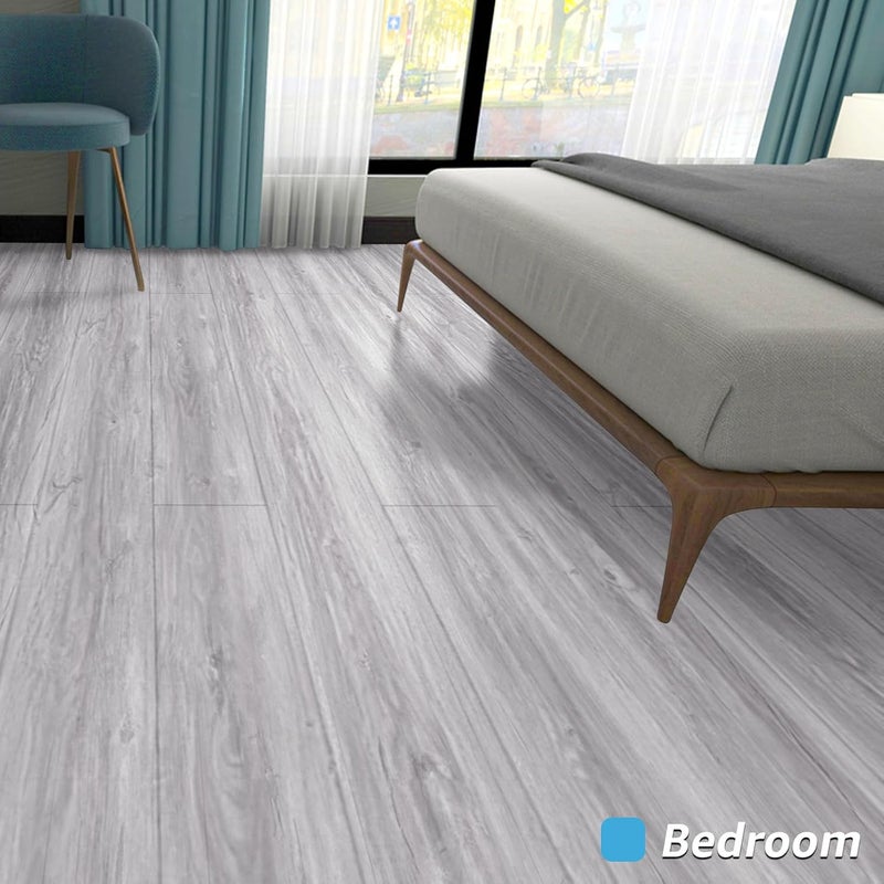 Art3d 60 Sq.ft Peel and Stick Floor Tiles, 40Pcs Luxury Vinyl Plank Flooring Wood Look, Adhesive and Waterproof Tile Sticker for Bedroom, Living Room, Kitchen, White/Grey - Image 3