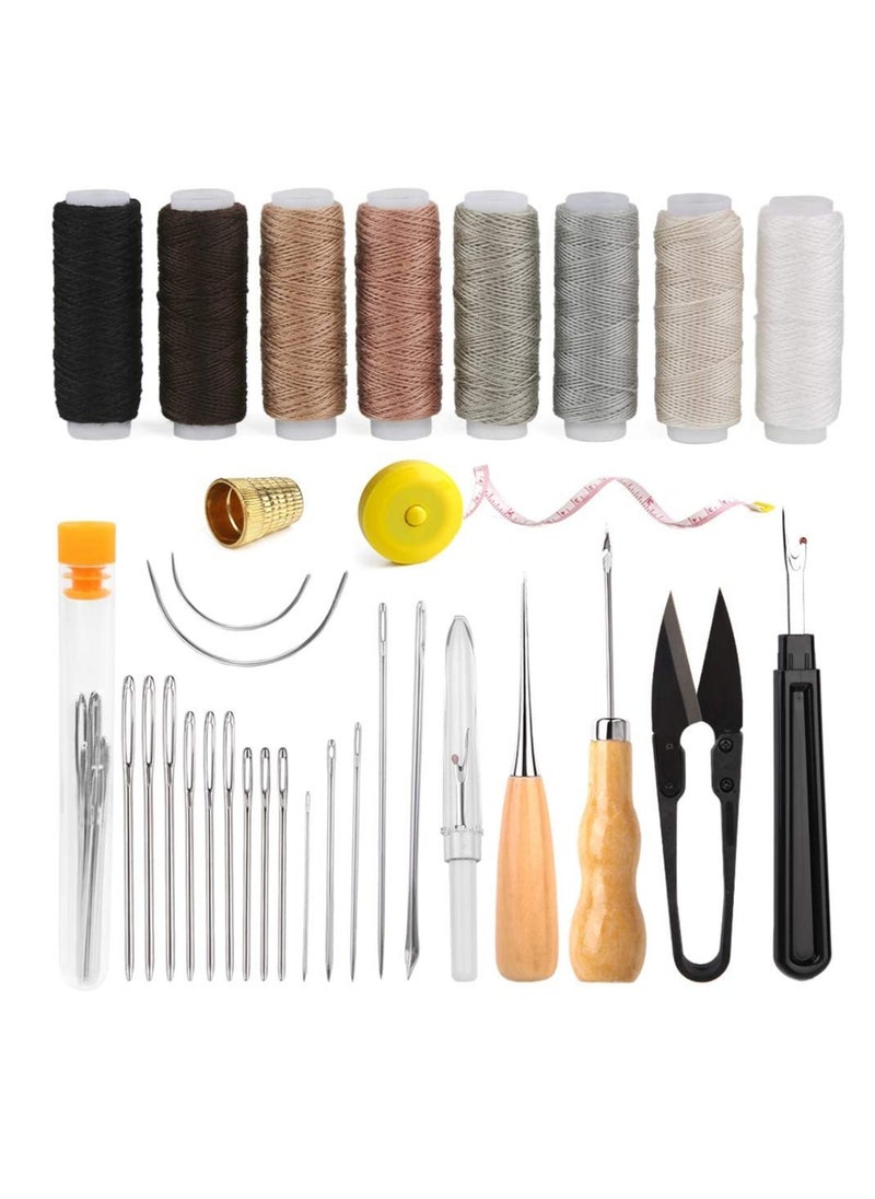 SYOSI - 32 Pcs Sewing Kit Heavy Duty Sewing Kit with Sewing Awl Seam Ripper Hand Sewing Stitching Needles Sewing Thread Leather Craft Tool Kit for Shoes Sofa Tent Carpet Leather Craft DIY - Image 1