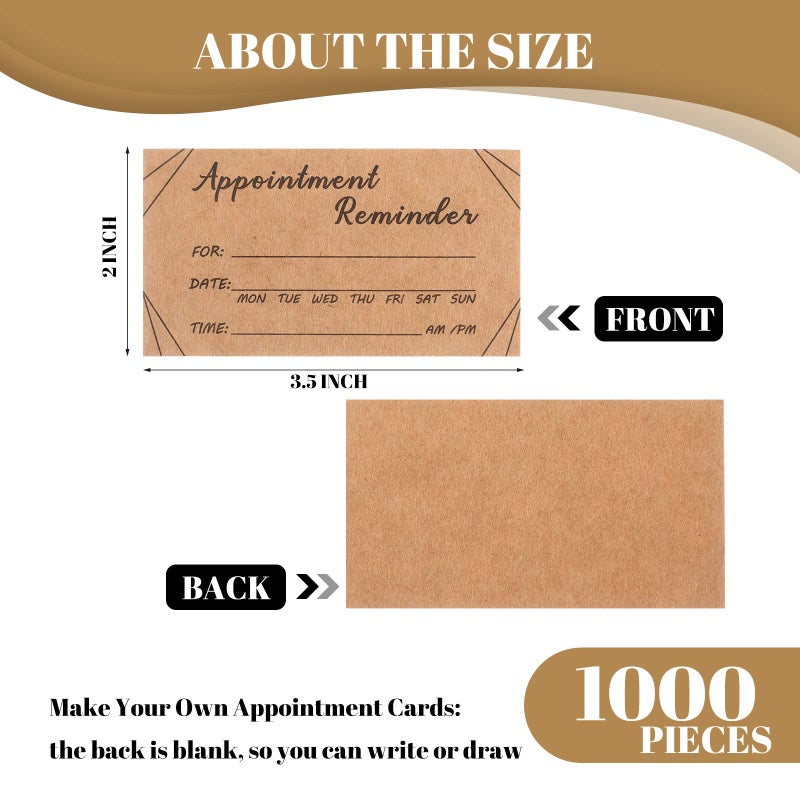 Seajan 1000 Pcs Appointment Cards Bulk Appointment Reminder Cards for Client Business, Hair Salon, Dental Office, Massage Therapist, Grooming, Hairdresser, Medical Doctors and More (Brown) - Image 2