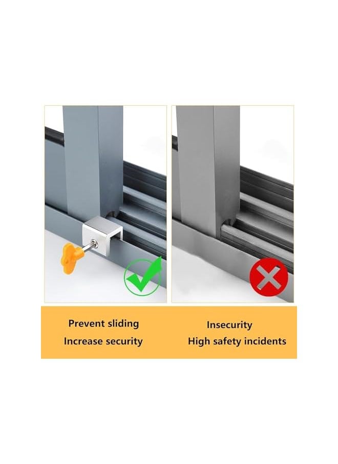 Window Locks, 4 Sets Sliding Security Window Lock with Key for Vertical&Horizontal Sliding Windows&Sliding Doors Stainless Steel Adjustable Window Locks Security for Patio Bedroom Home Office