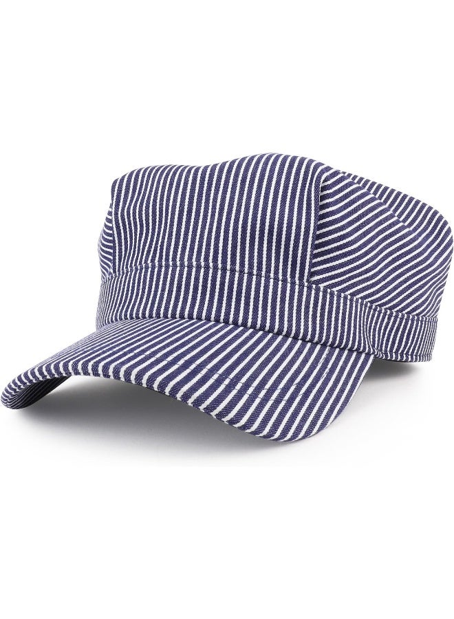 Armycrew Armycrew Denim Blue Stripe Train Engineer Conductor Cap Fits Infant to Adult 3XL  - Image 1