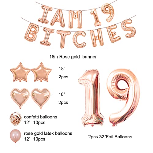 Santonila 19th Birthday Party SetI am 19 Bitches Funny Banner Confetti Rose Gold Balloons for Girls 19 Years Old Birthday Decoration - Image 5