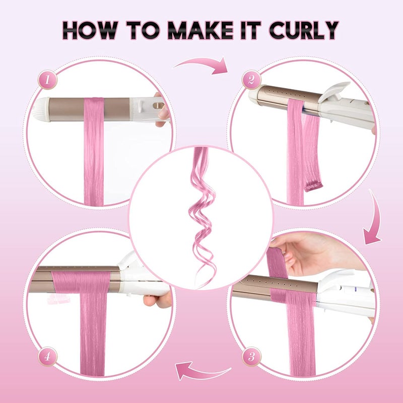 FESHFEN Colored Clip in Hair Extensions - 10 PCS Pink Highlighted Hair Piece Straight Synthetic Clip in Hairpieces for Women 22 inch - Image 5