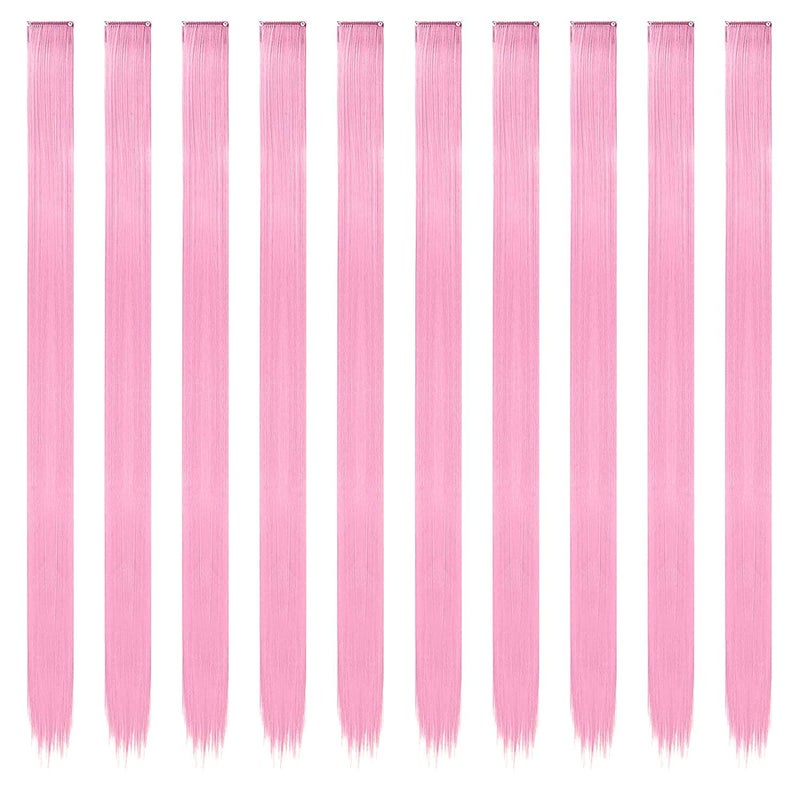 FESHFEN Colored Clip in Hair Extensions - 10 PCS Pink Highlighted Hair Piece Straight Synthetic Clip in Hairpieces for Women 22 inch - Image 2