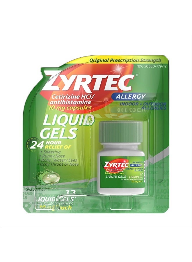 ZYRTEC كبسولات جل سائلة لتخفيف الحساسية لمدة 24 ساعة، سيتيريزين هيدروكلوريد مضاد الهيستامين، 12 كبسولة - Image 1
