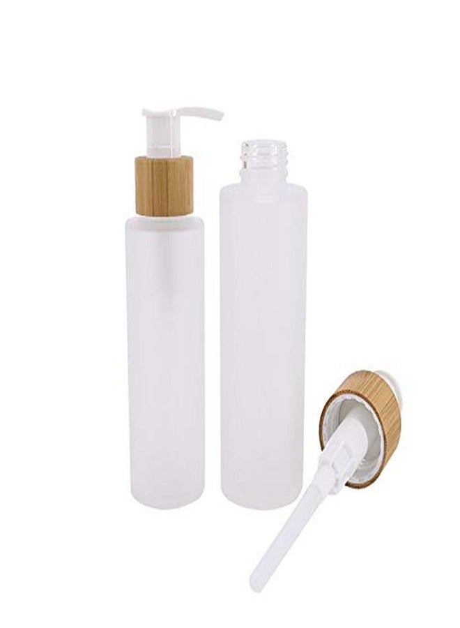 ericotry 150ml 5oz Premium Matt Glass Pump Bottles Travel Size Cosmetic Cream Pump Bottle Refillable Lotion Soap Dispenser Travel Containers with Bamboo Pump for Kitchen or Bathroom - Image 2