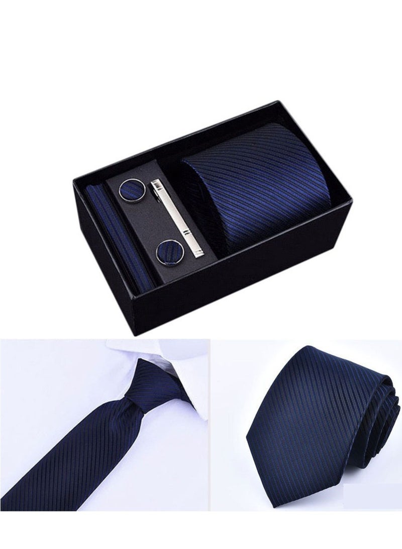 Tanyaz Tie Pocket Square Cufflinks Set Wedding Plain Ties Extra Long Necktie for Men Silk Pinstriped Pocket Square Cufflink Wedding Business Formal - Image 4