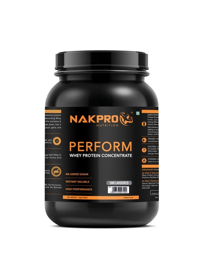 NAKPRO Perform Whey Protein Concentrate 1kg Unflavoured, Jar | 26g Protein, 5.7g BCAA | Trustified Certified 100% Authentic Supplement Powder & No Adulteration | Fast Absorbing Whey Protein Powder - Image 1
