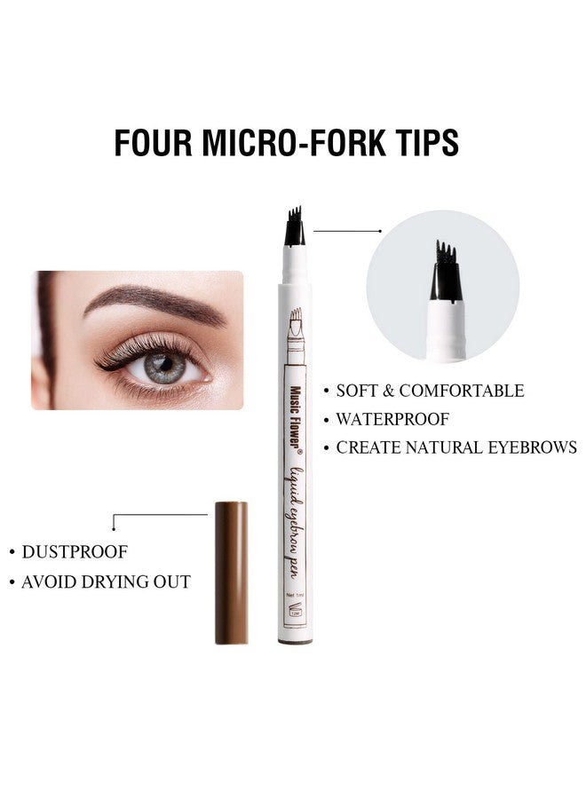 ميوزك فلاور قلم حواجب، قلم حواجب سائل، قلم حواجب مقاوم للماء بطرف شوكة دقيقة، قلم رسم دقيق مقاوم للتلطخ يدوم طويلاً، بني محمر - Image 2