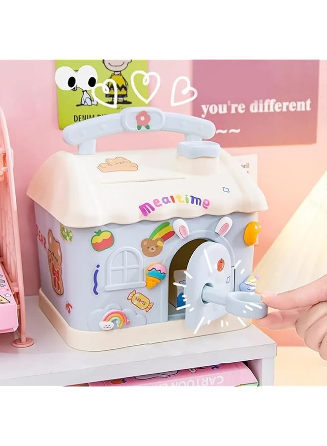 erorex Piggy Bank For Kids Cute Plastic Kids Money Bank House Shaped Cottage Piggy Bank With Diy Sticker And Key Lovely Piggy Bank For Kids To Save Money Children'S Birthday Gifts Blue - Image 4