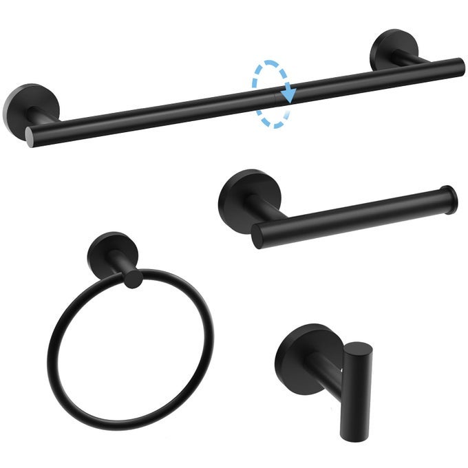 MATTE BLACK TOWEL BAR SET MODERN 24 INCH BATHROOM HARDWARE SET WALL MOUNTED BATHROOM ACCESSORIES SET DURABLE SUS304 STAINLESS STEEL 4PIECE