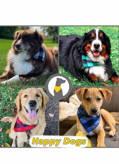 SYOSI Dog Bandana Large, 4PCS Cotton Bandanas Handkerchiefs Scarfs Triangle Bibs Accessories for Small Medium Large Dogs Puppies Pets, Square Plaid Printing Dog Scarf Adjustable Dog Accessories Kerchief (L)  - Image 2