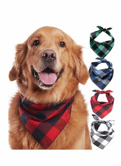 SYOSI Dog Bandana Large, 4PCS Cotton Bandanas Handkerchiefs Scarfs Triangle Bibs Accessories for Small Medium Large Dogs Puppies Pets, Square Plaid Printing Dog Scarf Adjustable Dog Accessories Kerchief (L)  - Image 1