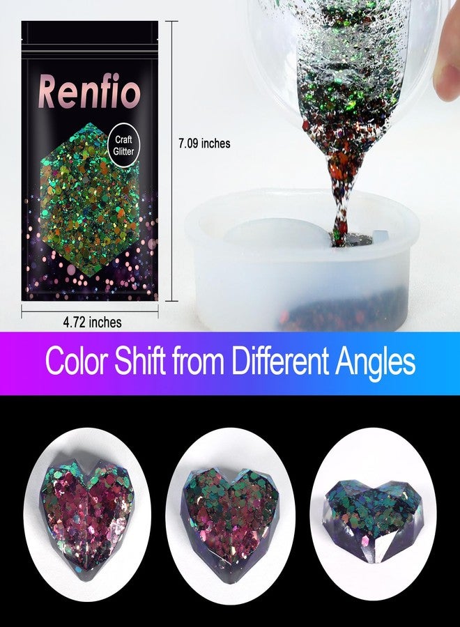 Renfio Chameleon Chunky Glitter Mixed Fine Powder Color Shift PET Flake Hexagon Glitters Sequins Resin Pigment Chips Dust for Slime Painting Craft Hair Body Beauty 1.75 Oz (50g) - Colorful Party - Image 4