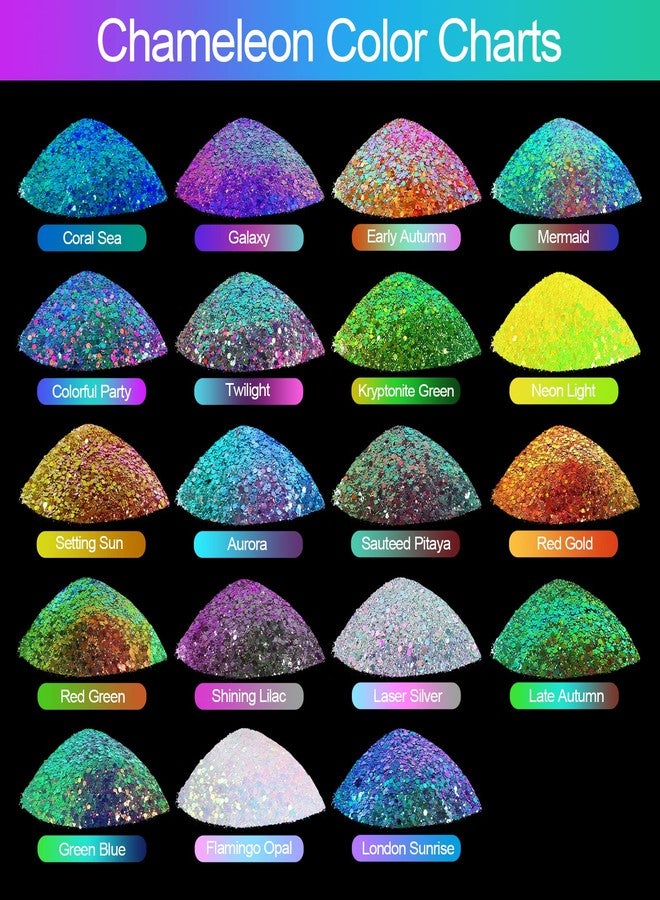 Renfio Chameleon Chunky Glitter Mixed Fine Powder Color Shift PET Flake Hexagon Glitters Sequins Resin Pigment Chips Dust for Slime Painting Craft Hair Body Beauty 1.75 Oz (50g) - Colorful Party - Image 3