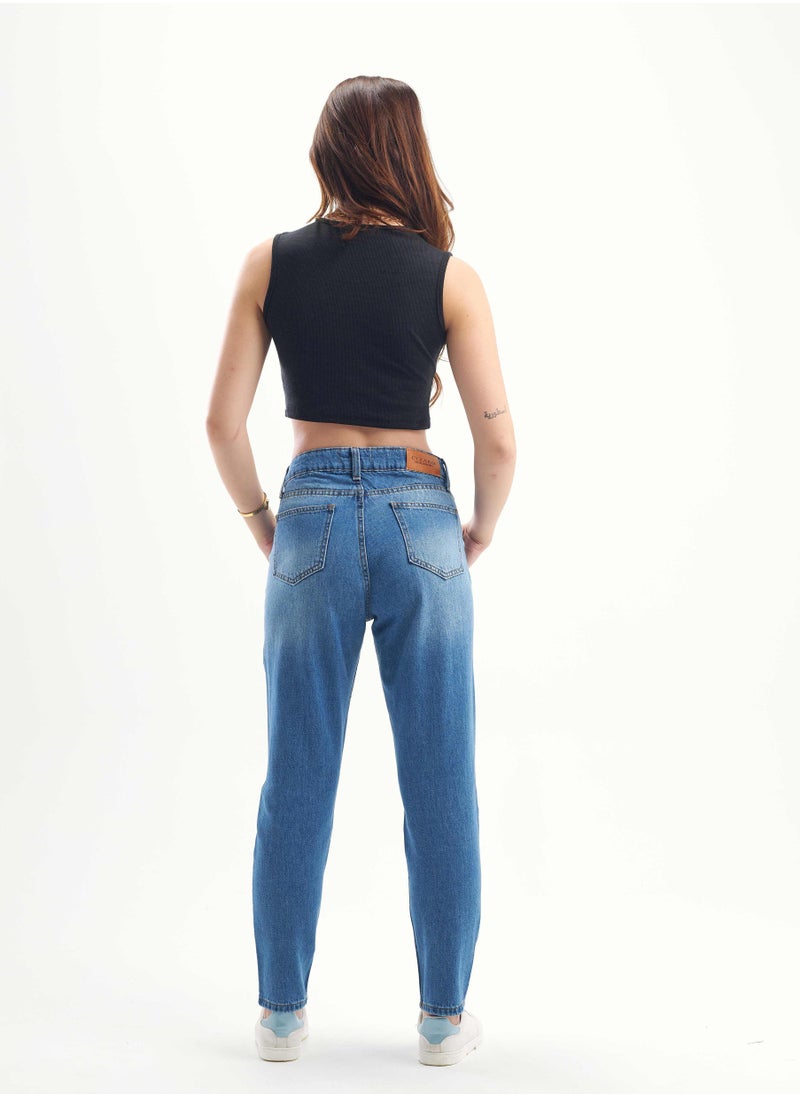 CIZARO High-Waist Medium Washed Degrade Scratched Mom-Fit.  - Image 3
