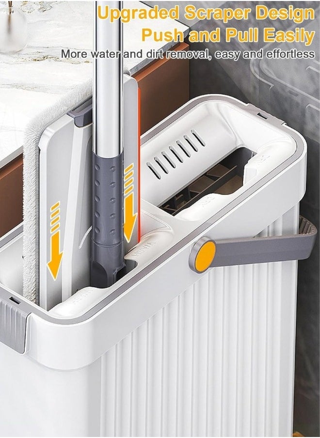 Happy Home - Flat Floor Mop and Bucket Set with Wringer for Home Floor Cleaning with 2 Washable Microfiber Pads - Image 1