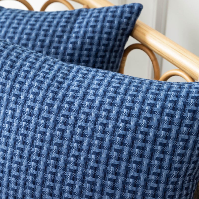 UGS UGASA UGASA Outdoor Waterproof Pillow Covers Pack of 2 Weaving Texture Water Resistant Outside Decorative Pillow Cases for Patio Garden Porch Yard Bench Tent 16x16 Inch  Navy Blue - Image 4