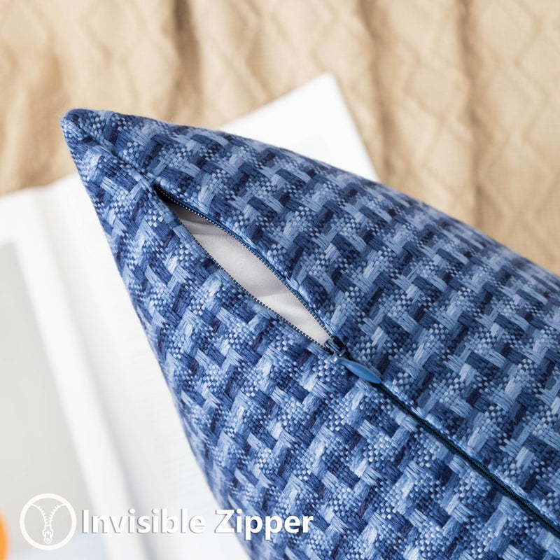 UGS UGASA UGASA Outdoor Waterproof Pillow Covers Pack of 2 Weaving Texture Water Resistant Outside Decorative Pillow Cases for Patio Garden Porch Yard Bench Tent 16x16 Inch  Navy Blue - Image 2