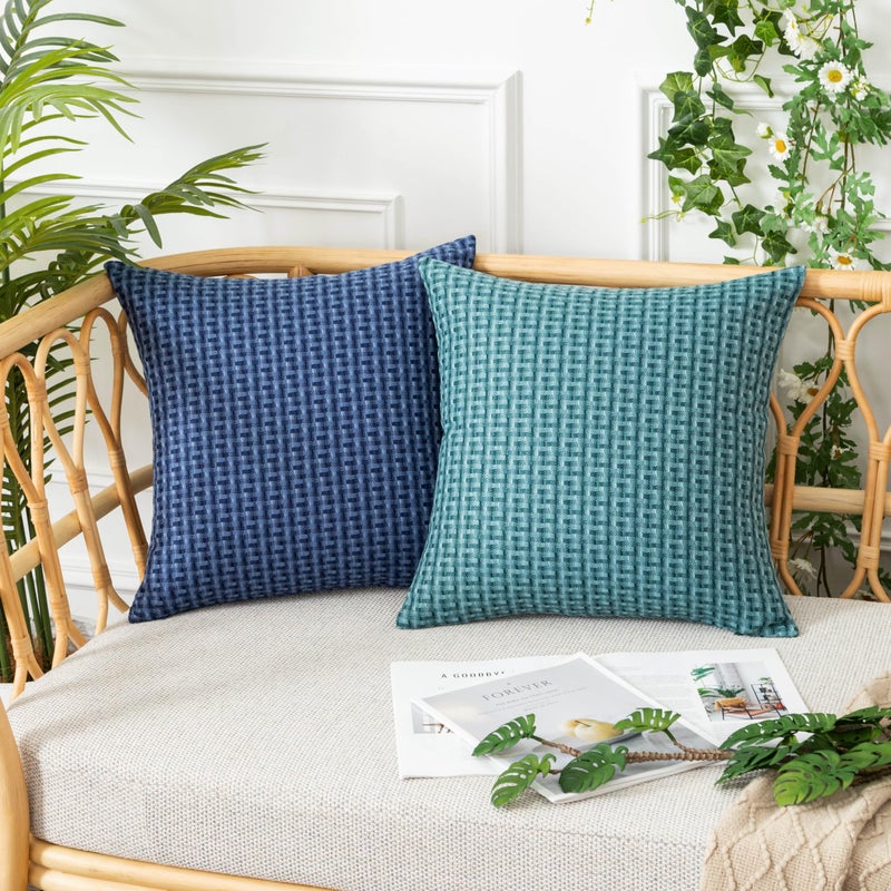 UGS UGASA UGASA Outdoor Waterproof Pillow Covers Pack of 2 Weaving Texture Water Resistant Outside Decorative Pillow Cases for Patio Garden Porch Yard Bench Tent 16x16 Inch  Navy Blue - Image 5