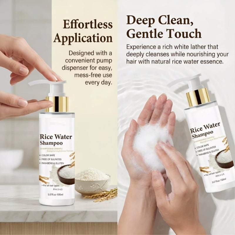 Temp & permanent project compatible Rice Water Shampoo and Conditioner Set, Strengthen & Nourish Damaged Dry Hair, Reduce Breakage, Deep Hydration for Silky Shine, Frizz-Control All Hair Types, 5.07 fl oz (150 ml) Multi-use upgraded craftsmanship - Image 3