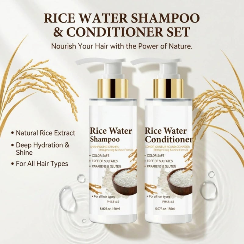 Temp & permanent project compatible Rice Water Shampoo and Conditioner Set, Strengthen & Nourish Damaged Dry Hair, Reduce Breakage, Deep Hydration for Silky Shine, Frizz-Control All Hair Types, 5.07 fl oz (150 ml) Multi-use upgraded craftsmanship - Image 4