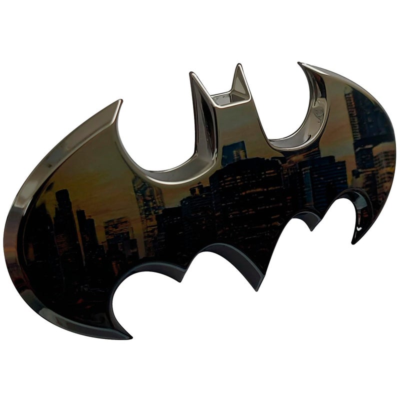 Generic Fan Emblems Batman Car Emblem - 1989 Batwing Batarang Symbol 3D Auto Badge - Color: Yellow Chrome - Size: 3.8 x 1.8 x 0.2 inches - Officially Licensed DC Car Accessories  - Image 1