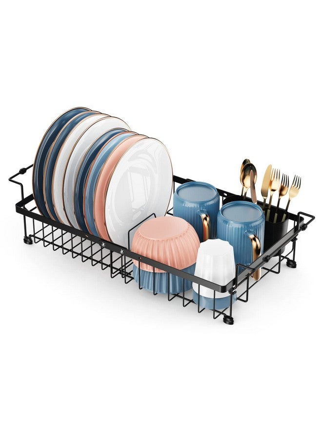 iSPECLE Dish Drying Rack - 3 Sizes Adjustable Large Dish Rack (16.9'',18.7'',20.4'') - Over Sink Drying Rack with Cutlery Holder, in Sink or on Counter Dish Drainer, Metal, Black (Only fit>17.5" Sink) - Image 1
