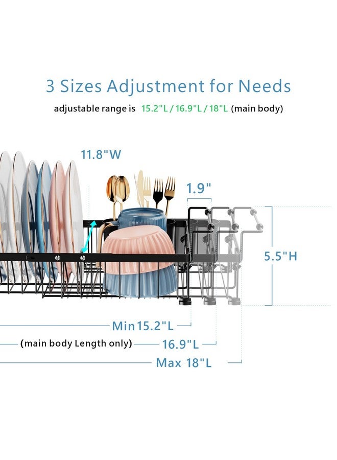 iSPECLE Dish Drying Rack - 3 Sizes Adjustable Large Dish Rack (16.9'',18.7'',20.4'') - Over Sink Drying Rack with Cutlery Holder, in Sink or on Counter Dish Drainer, Metal, Black (Only fit>17.5" Sink) - Image 3