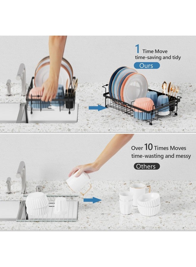 iSPECLE Dish Drying Rack - 3 Sizes Adjustable Large Dish Rack (16.9'',18.7'',20.4'') - Over Sink Drying Rack with Cutlery Holder, in Sink or on Counter Dish Drainer, Metal, Black (Only fit>17.5" Sink) - Image 5