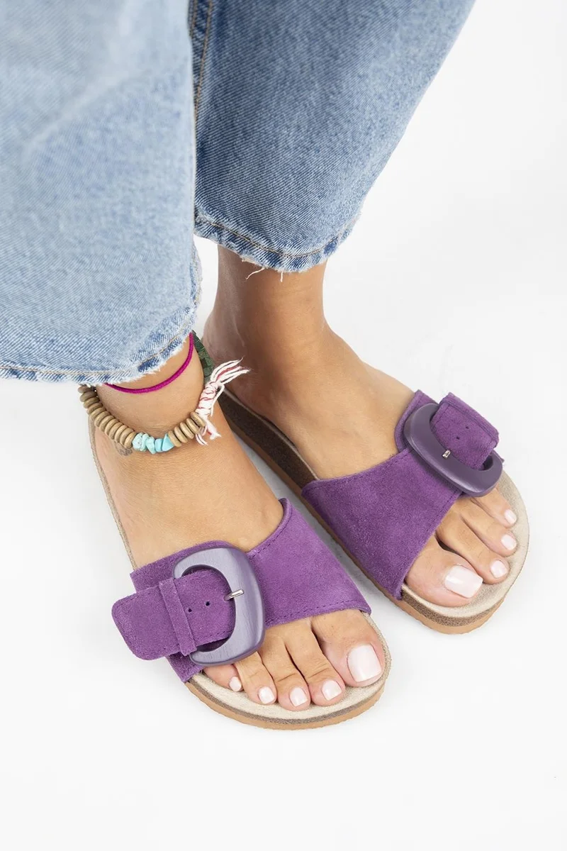 Manijero Manijero Alandra Women's Genuine Leather Purple Slippers