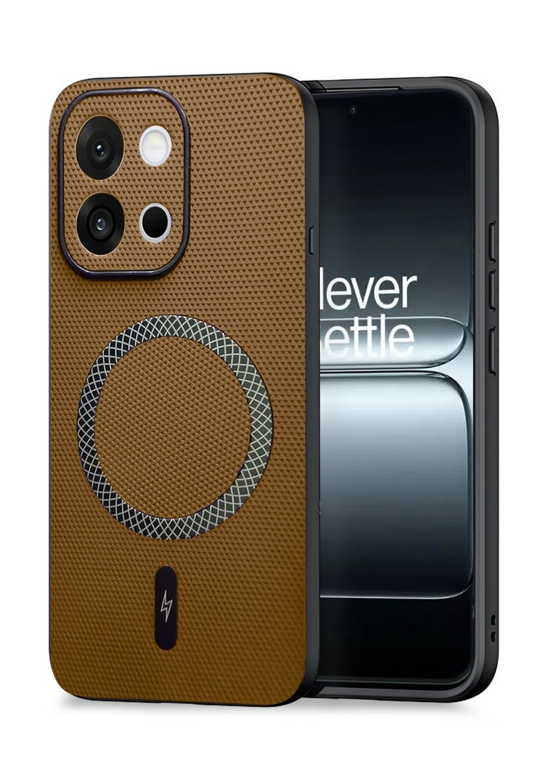 Wtech OnePlus 13s 5G 2025 Support Wireless Charging Magnetic Cover Texture PU Leather  Phone Case Cover  (MCMPMN) - Brown - Image 1