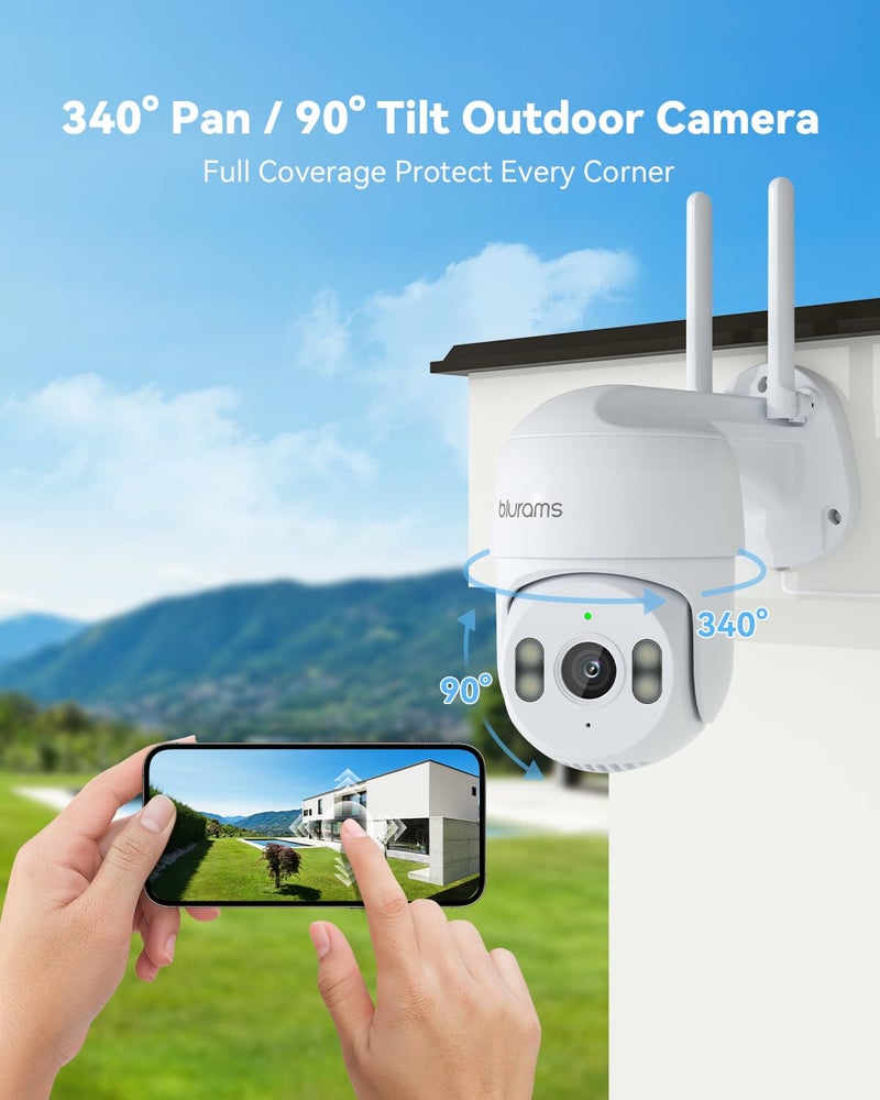 blurams 2K Security Camera Outdoor, Pan-Tilt Outdoor Camera Wired w/360Â° View, Motion Tracking, 2.4/5GHz WiFi 6, 2-Way Audio, Weatherproof, Free Person/Motion Detection, 24/7 Recording 2Pack - Image 2