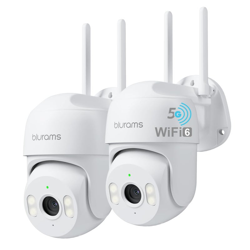 blurams 2K Security Camera Outdoor, Pan-Tilt Outdoor Camera Wired w/360Â° View, Motion Tracking, 2.4/5GHz WiFi 6, 2-Way Audio, Weatherproof, Free Person/Motion Detection, 24/7 Recording 2Pack - Image 1