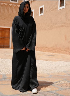 فاشون لاين عباية سوداء بأكمام من جاكارت بتصميم رقبة مفتوحة على شكل حرف V  - Image 1