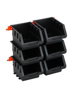 Tactix 6-Piece Wall Mountable Durable Plastic Storage Bin Set Black and Orange 8.2 x 10.5 x 13.5 cm 320610  - Image 3