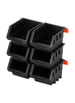 Tactix 6-Piece Wall Mountable Durable Plastic Storage Bin Set Black and Orange 8.2 x 10.5 x 13.5 cm 320610  - Image 2
