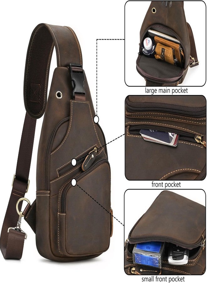 SAIION Men Fashion Casual Travel Hiking Crossbody Chest Sling Bag Rig One Shoulder Strap Bag Men Leather Chest Bags, 9455 Dark Brown - Image 4