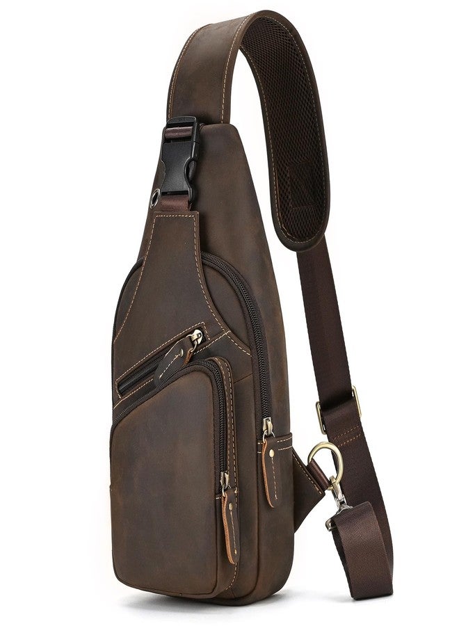 SAIION Men Fashion Casual Travel Hiking Crossbody Chest Sling Bag Rig One Shoulder Strap Bag Men Leather Chest Bags, 9455 Dark Brown - Image 1